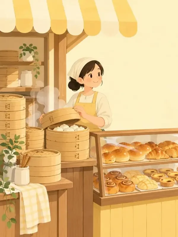 春日糕点铺封面插画：外婆的糕点铺，开在第 100 个春天。