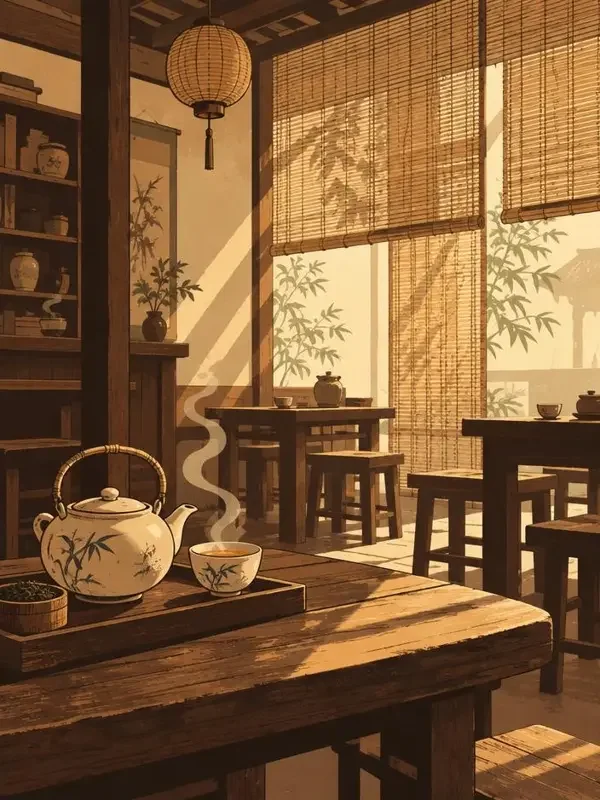 茶馆的旧时光封面插画：一壶茶，泡开半座城的旧事。