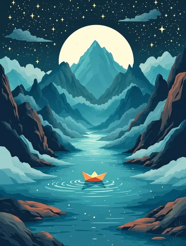 纸船时光机 - 金蕉连载作品封面 纸船时光机封面插画:把纸船放进溪里,就能去回不去的日子。